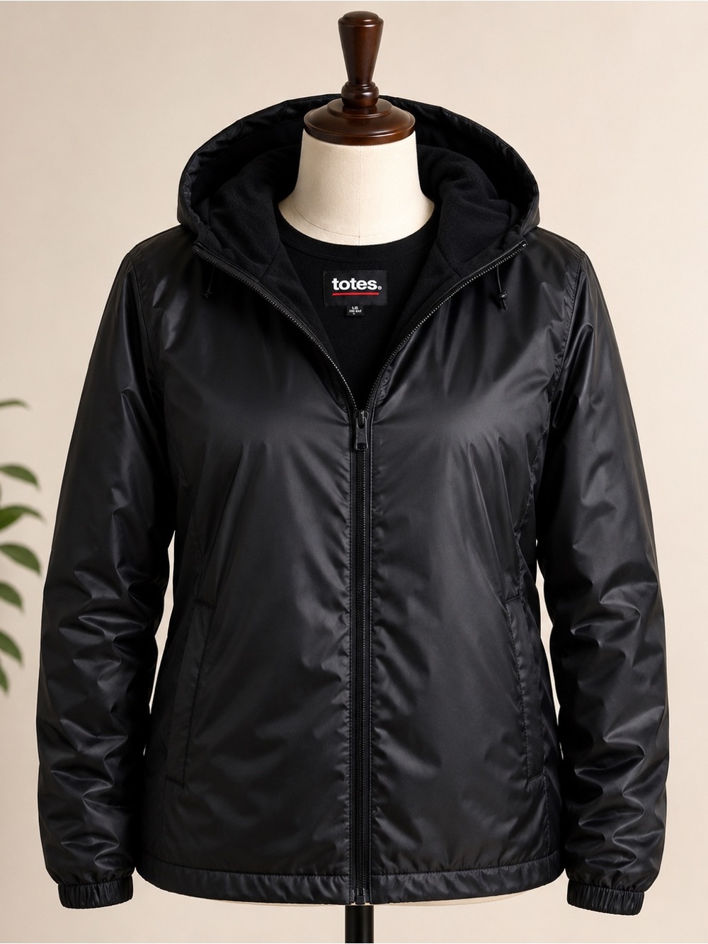 totes Black Hooded Bomber Jacket